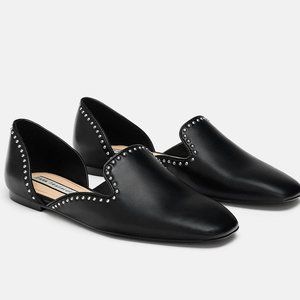 Zara Black Metal Studded Slip On Loafers Size 10